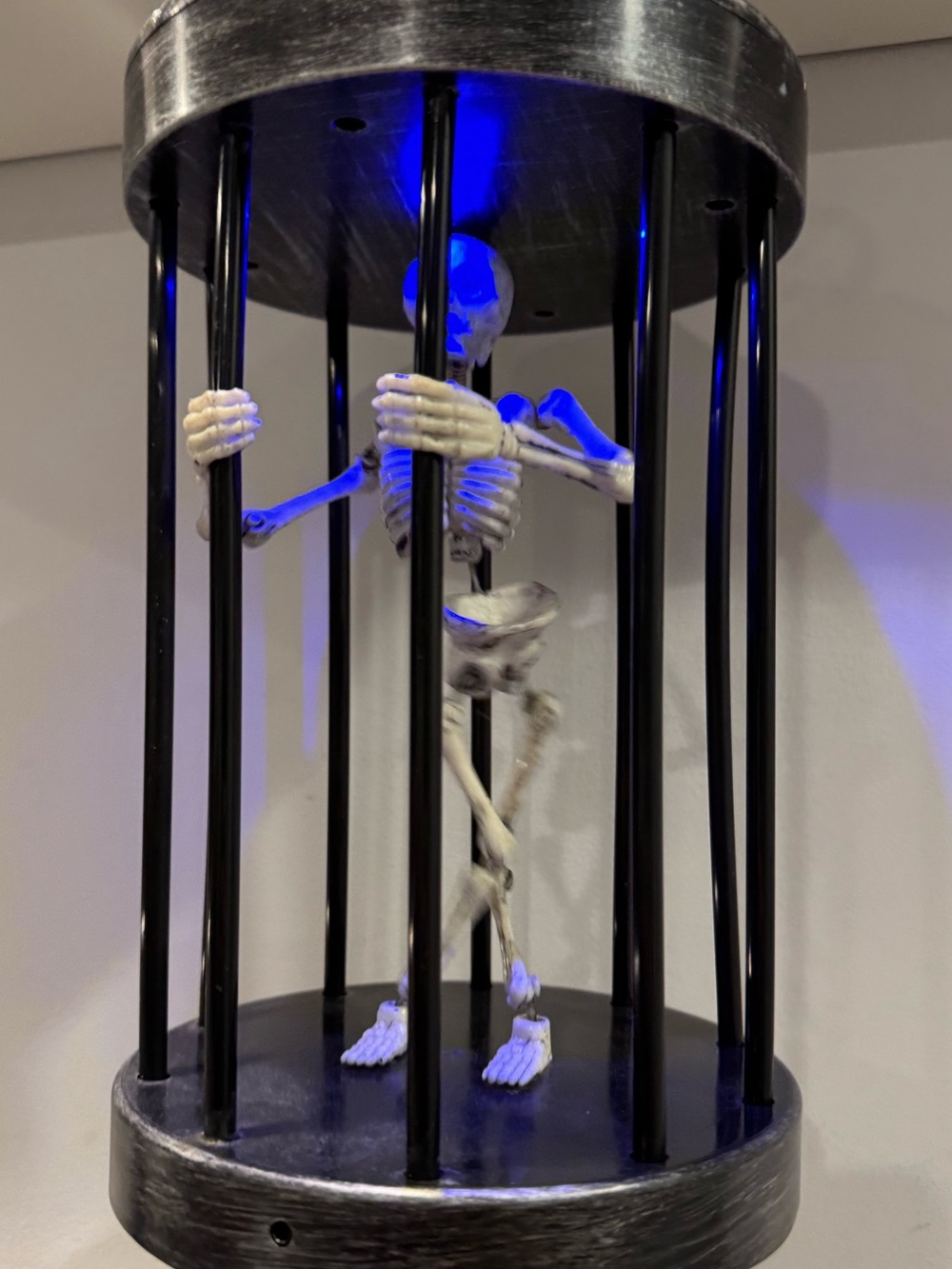 Animated Light-Up Skeleton in a Shaking Cage Halloween Prop Decor Animatronic
